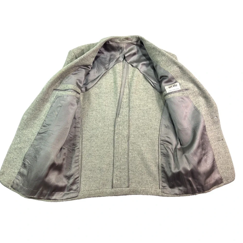 vtg 50s Harilelas 44R Bespoke Gray Herringbone Tweed Blazer Jacket Sport‎ Coat